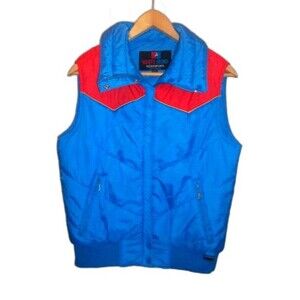 Ladies Vintage 70s White Stag Ski Jacket Vest Coat Bright Blue /Red L B44